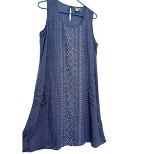 AVENTURA Blue Tencel Sleeveless Dress Pockets Casual Beach Women's Size Large